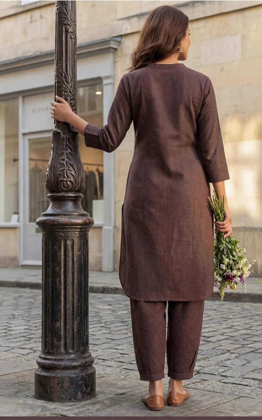 Elegant Women’s Brown Cotton Cord Set - Image 3